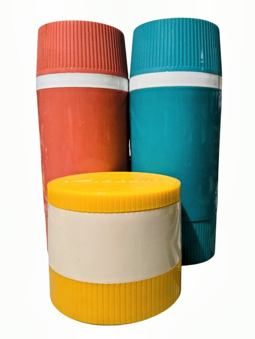 Vintage Thermos 70s Plastic Insulated Travel Camping Decor Gott Aladdin Lot of 3